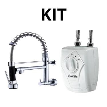 Imagem de Kit Torneira Monocomando de Parede Cromada Cozinha + Aquecedor Lorenzetti Versátil 220V
