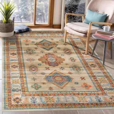 Imagem de GAOMON Tapete grande para sala de estar, 22,5 x 30,5 cm, tapete lavável, vintage, antiderrapante, para interior, antiderrapante, resistente a manchas, tapete de realce boho, tapete transdicional para