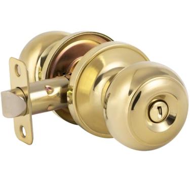 Imagem de Maçaneta de porta de privacidade com fechadura, maçaneta sem chave com esfera redonda, maçaneta interna, maçaneta interna para quarto e banheiro, ouro, 1 pacote