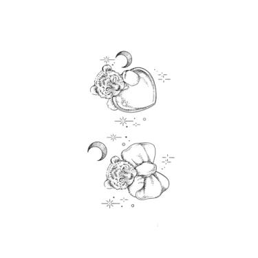 Imagem de Tatuagem semipermanente, gravata borboleta de tigre, coração e lua, tatuagens de tigre, resistente à água, dura de 1 a 2 semanas, resiliência, aparência de tatuagem real,18 x 11 cm