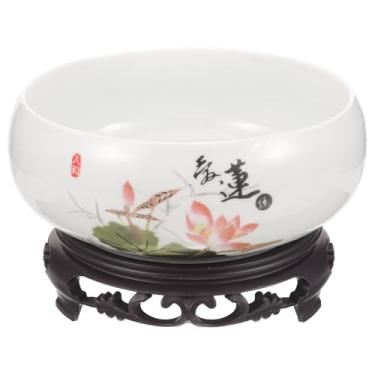 Imagem de DOITOOL Vaso hidropônico de cerâmica para nenúfares com suporte, vaso redondo de narciso, bonsai, narciso, vaso de plantas, recipiente decorativo para plantas, jardim