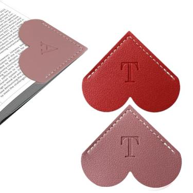 Imagem de Marcador de livro de coração de couro personalizado com inicial, 26 letras, marcador de livro de página de canto personalizado para mulheres leitoras, amantes de livros, professores, estudantes