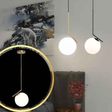 Imagem de Gimpo, Luminária Pendente Jabuticaba 45cm Angular Globo Vidro 15cm Teto Gimpo KJDD-E-059-12-PAI COR:DOURADO