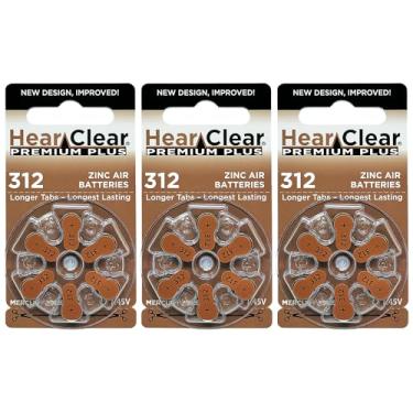 Imagem de Pilhas HearClear tamanho 312 PR41 para aparelho auditivo, aba marrom (18 baterias)