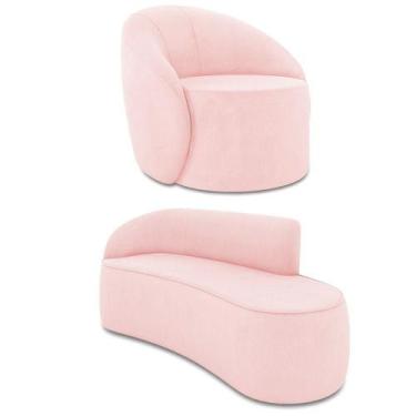 Imagem de Sofá 3 Lugares Orgânico 180cm Morgan E Poltrona Lua Suede Rosa Bebê D0