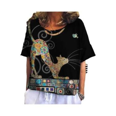 Imagem de Camiseta Feminina Plus Size com Estampa 3D de Gato Kawaii - Estilo Har