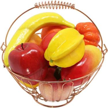 Imagem de Kit Fruteira Redonda Com 12pçs Frutas Artificial Em Isopor - Genérico