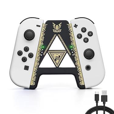Imagem de DLseego Joycon Speed Cabo de carregamento para Switch/Switch OLED, alça confortável para jogos, controle remoto, joystick, acessórios de alça antiderrapante em forma de V (acabamento preto Kingdom dourado)