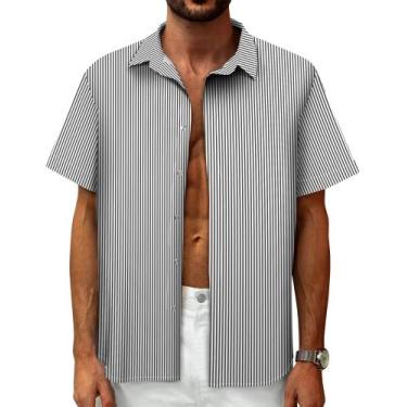 Imagem de Camisa Mizvsitrd listrada para homens de manga curta com botões