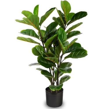 Imagem de Naturae Decor Figueira artificial de folha de violino - 89 cm Ficus Lyrata Planta alta falsa em um vaso preto - Realista, bloqueio de cor, durável - Uso interno ou externo - Decoração moderna para