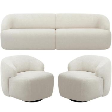 Imagem de Sofá 3 Lugares Curvo Orgânico Com 02 Poltronas Living 250cm Barolo L06 Bouclê Off White