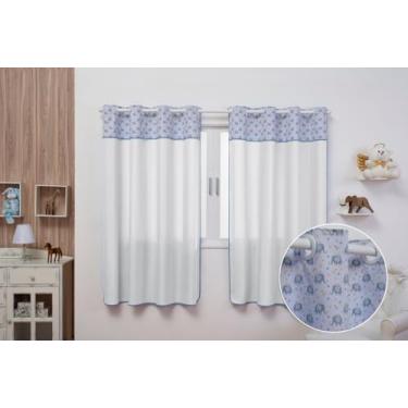 Imagem de Cortina Infantil Kids Estampada 2,00m x 1,80m com Barrado Duas Folhas Promoção (ELEFANTE BRANCO E AZUL)