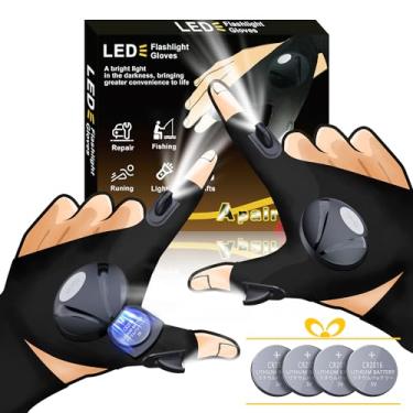 Imagem de LOUISWARE Luvas de lanterna de LED, presente exclusivo para homens, pai, pai, marido, aniversário, coisas legais, elásticas, sem dedos, luvas leves para consertar eletricista, mecânico, faça você