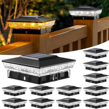 Imagem de btfarm Pacote com 12 lâmpadas de poste solares para ambientes externos, 2 modos de cores, 16 luzes de poste de cerca de LED, serve para 10 x 10 cm de madeira/vinil, iluminação externa brilhante à