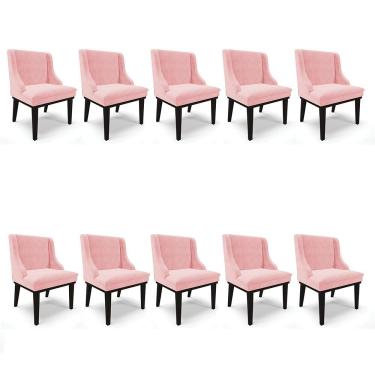 Imagem de Kit 10 Cadeiras De Jantar Base Madeira Preto Rosa Bebê