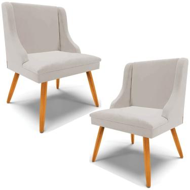 Imagem de Kit 2 Cadeiras Decorativas Sala De Jantar Pés Palito De Madeira Firenze Veludo Cinza/natural G19 - Gran Belo