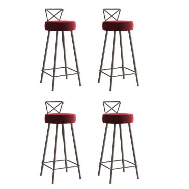 Imagem de Kit 04 Banqueta Alta Com Encosto Tânya Eiffel Cozinha Ferro Marrom Vermelho - Amey Decor
