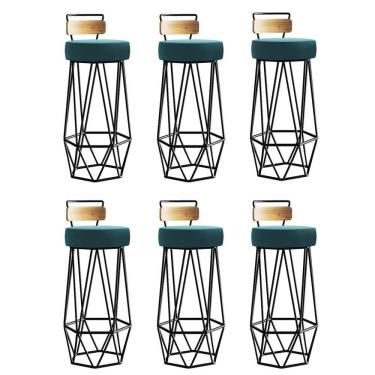 Imagem de Kit 06 Banqueta Com Encosto Botty Cozinha Rosa Ferro Preto Suede Azul Turquesa - Amey Decor