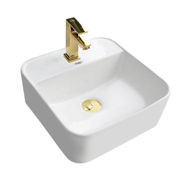 Imagem de Kit Cuba Pia Louça Cerâmica Banheiro C/ Torn E Vál Dourada 7