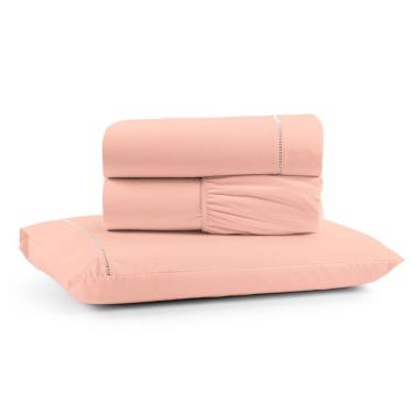 Imagem de Jogo Cama Lençol Bali Solteiro Percal 180 Fios 100% Algodão Ponto Palito 3 Peças - Salmão