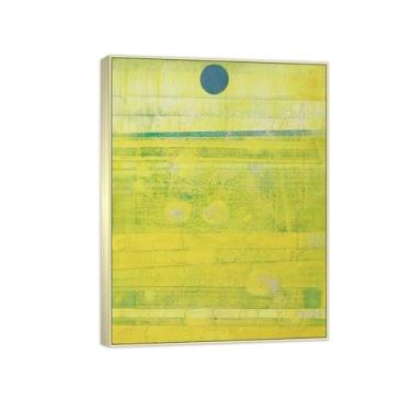 Imagem de Imagem famosa em tela de Max Ernst - Impressões de arte de parede abstrata - Pintura de arte em moldura prateada para decoração de sala de estar quarto (sol azul marinho amarelo) 60 x 80 cm - 23 x 31