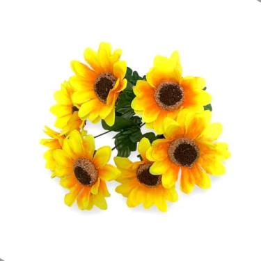 Imagem de Kit com 5 Buquês De Girassol Médio Com 7 Flores Miolo Marrom Artificial P/Arranjo
