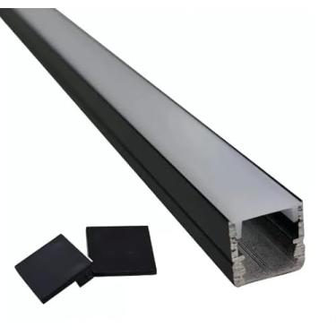 Imagem de Perfil Aluminio De Led Sobrepor Slim 17x14mm C/ 2m Completo Preto