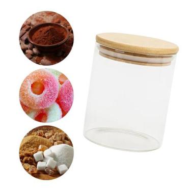 Imagem de Pote de Vidro Com Tampa de Bambu Hermetica 1,2L Cozinha Porta Mantimen