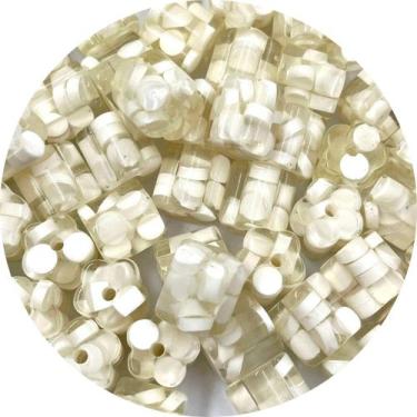 Imagem de Miçanga Passante Flor Cubo 15mm Acrílico Branco 10pçs 35g - Macall