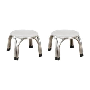 Imagem de YWJLQH 2 peças pequenas banquetas baixas pufes de metal resistentes antiderrapantes bancos empilháveis ​​de aço inoxidável para casa de fazenda