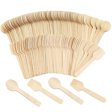 Imagem de TANGTEA Colheres De Madeira Descartáveis Ecológicas, Pacote Com 200 Unidades - Mini Colher Degustação E Amostra Para Sobremesas, Sorvetes, Gelatos Bétula, Compostáveis (2 Formatos)