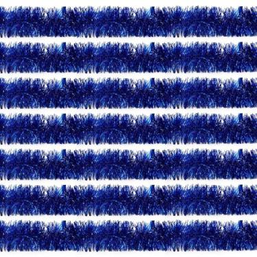 Imagem de Ohiyoo Guirlanda De Natal Com Enfeites Azuis 100 Pés, Decoração Em Folha Metálica, Faixa Parede, Serpentinas Para Festa Aniversário Árvore (3,54" X 100', Azul)