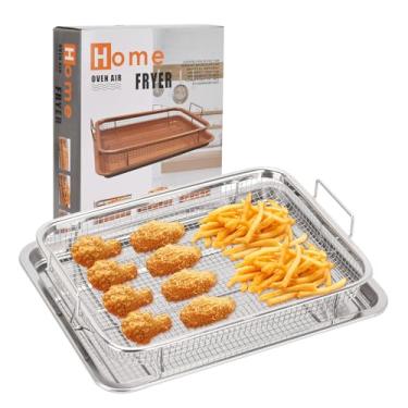 Imagem de Cesta de fritadeira a ar, frigideira de aço inoxidável, antiaderente, para forno, lavável na lava-louças (32,5 x 24,4 cm)