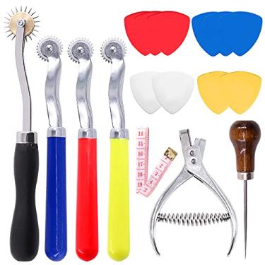 Imagem de Mardatt Kit De Ferramentas Profissionais Costura Couro Com 8 Peças, Rodas Traçado, Entalhador Moldes Aço Inoxidável, Furador, Giz Alfaiate, Fita Métrica Macia Para Tecido Papel Alfaiate