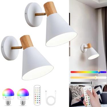 Imagem de Vechoicy Conjunto De 2 Arandelas Parede Operadas Por Bateria, Luminária Sem Fio Ajustável, Com Controle Remoto E Lâmpadas Recarregáveis Reguláveis Para Quarto Sala Estar (Branco)