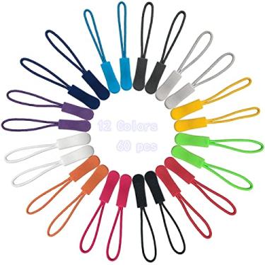 Imagem de Fbshicung 60 Puxadores De Zíper, 12 Cores, Etiquetas, Cordão Nylon Resistente, Puxador Substituição Para Mochilas, Malas, Jaquetas, Bolsas, Moletons