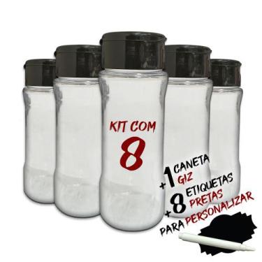 Imagem de Kit 8 Potes T130 Tempero de Cozinha + Etiquetas + Caneta Giz - Arte Co