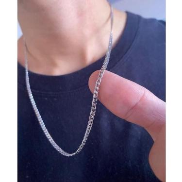 Imagem de Corrente Masculina Fina Aço Inox Legítimo Cirúrgico Prata Original - U