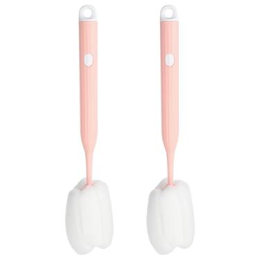 Imagem de PATIKIL Escova macia para garrafa de 26 cm, 2 peças de limpador de garrafa de esponja macia com escova de plástico branco com alça longa para vaso, garrafa, pote, copo de vinho, canecas, rosa
