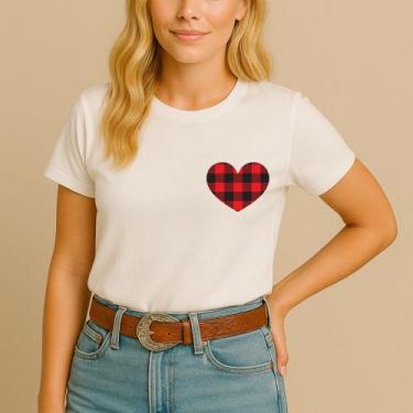 Imagem de Camiseta Blusa Festa Junina Estampa Coração Xadrez Divertida Arraiá Sã