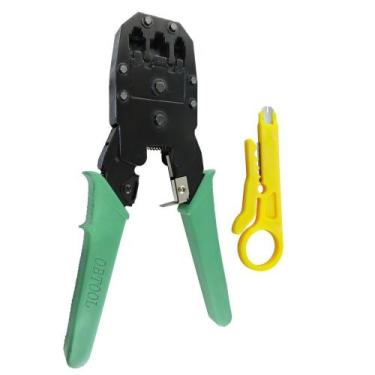 Imagem de Alicate de Crimpar Rj45 Rj12 e Rj11 verde + Desencapador De Fio e chav