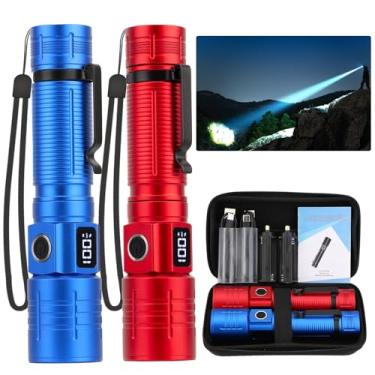 Imagem de NetCan Lanterna de LED, lanterna tática super brilhante de alta potência, lanternas recarregáveis, lúmens altos, 6 modos de zoom, luzes de flash à prova d'água para emergência, acampamento, caminhada