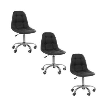 Imagem de Kit 3 Cadeiras Office Eiffel Botonê Ajustável Base Giratória Preta - O