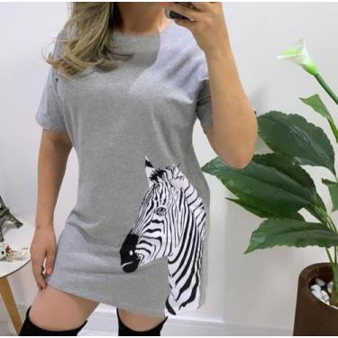 Imagem de Vestido moda feminina Malha Elastano 40.1 Tigre Zebra Curto Manguinha,