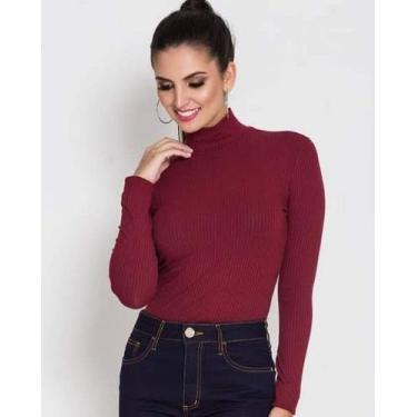 Imagem de Blusa feminina manga longa gola alta malha canelada - moda filo, Branc