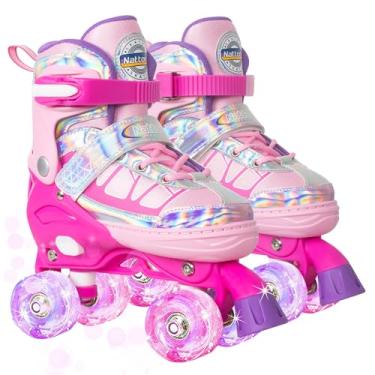 Imagem de Patins infantis para meninas, patins azuis ajustáveis com rodas iluminadas para crianças de 6 a 12 anos, 4, 5, 6 e 7 anos, esportes ao ar livre, melhor presente de aniversário para crianças