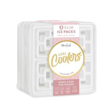Imagem de Cool Coolers Fashion Ice da Fit & Fresh, pacote com 4 pacotes de gelo grandes e finos, design exclusivo para lancheira, bolsas de gelo reutilizáveis para economia de espaço, pacotes de gelo