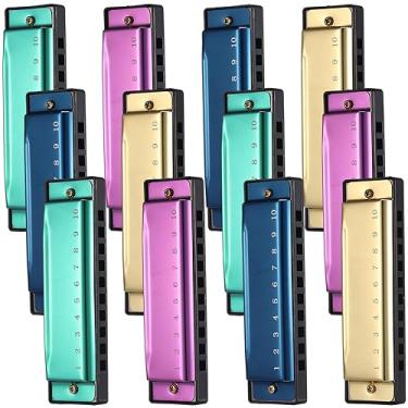 Imagem de Lukmaa Conjunto de gaita de 12 peças, 10 furos, 10 furos, 10 tons, gaita de cor de titânio, com estojo, gaita cromática diatônica, órgão musical de boca para estudantes, adultos, crianças,