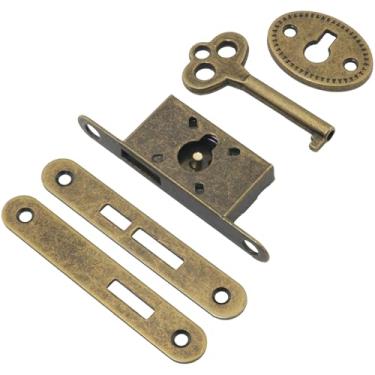 Imagem de FMHXG 1 conjunto de fechadura 5 em 1 em cor antiga conjunto de fechaduras antigas fechadura universal com chave de latão embutido fechadura de porta de armário para gaveta de móveis, guarda-roupa