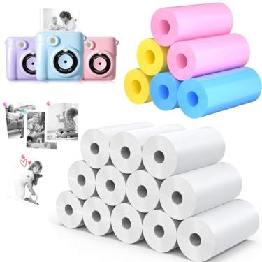 Imagem de Papel adesivo térmico multicolorido, papel fotográfico, adequado para a maioria das impressoras instantâneas infantis - apenas papel (12 brancos + 6 papéis térmicos de fotos coloridas)